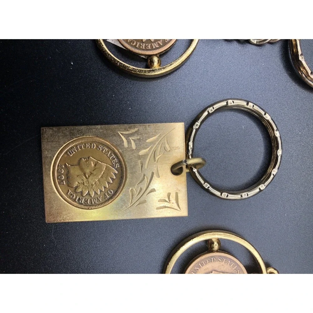 Lot Of 3 Indian Head Penny Coin In‎ Vintage Gold-tone Keychain Antique Coin